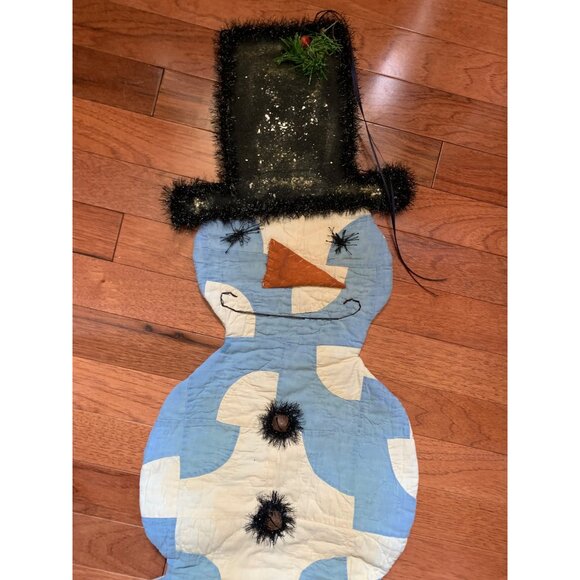 Vintage Quilted Snowman Wall Hanging with Top Hat & Buttons 45" tall - Picture 2 of 16